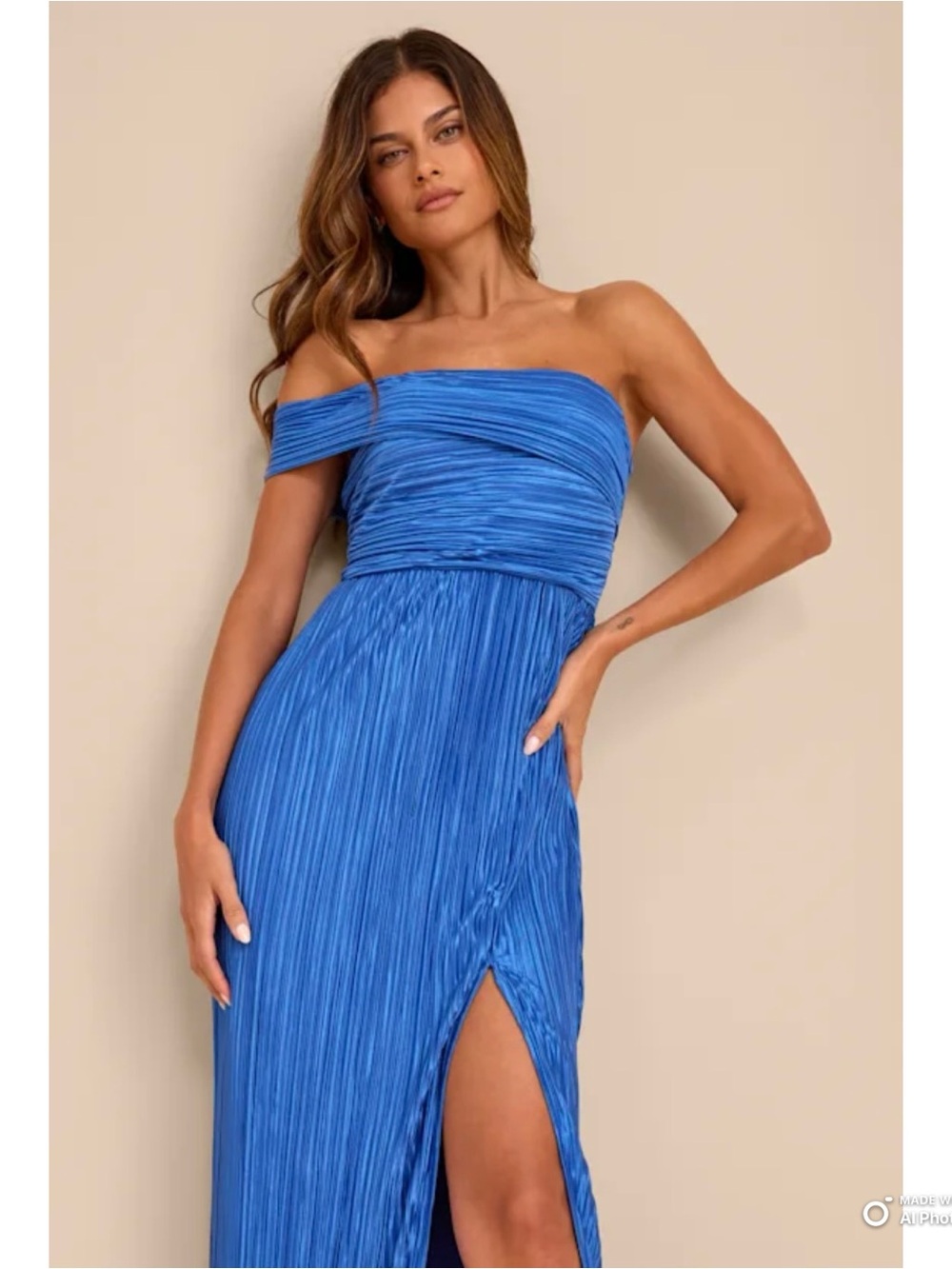 Lulus Small Poised Performance Blue Plisse One-Shoulder Maxi Dress NWT Formal - Picture 4 of 17